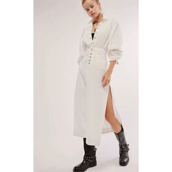 Free People Mad Love Denim Slit Button Front Midi Dress Sz Small NWT - Picture 1 of 9